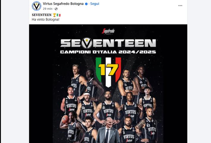 La Virtus Bologna travolge Brescia e vince il 17&deg; scudetto
