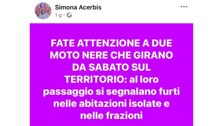 Berceto, l'appello social della sindaca Acerbis: "Attenzione a due moto nere: al loro passaggio furti nelle abitazioni"