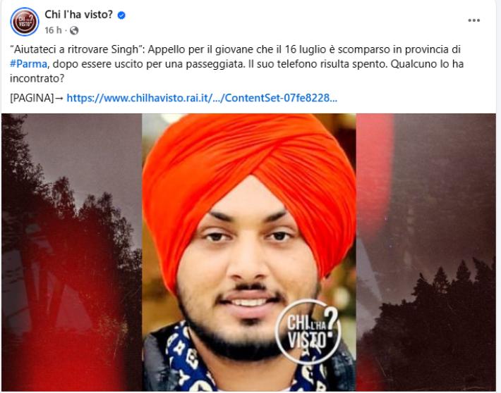 Chi l'ha visto rilancia: &ldquo;Aiutateci a ritrovare Singh&rdquo; (scomparso da Pieveottoville il 16 luglio)