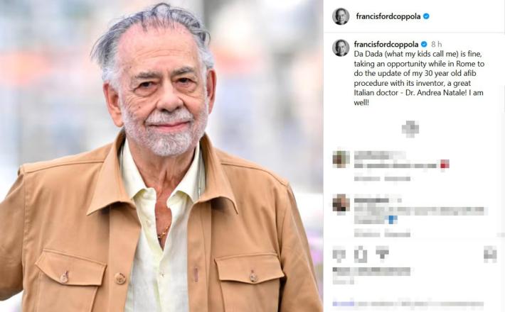 Francis Ford Coppola ricoverato a Tor Vergata, rompe il silenzio: "Sto bene, ho aggiornato l'iter antifibrillazione"