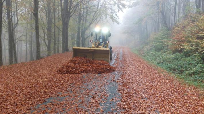 Lagdei, mezzi della Provincia in assetto anti-neve per spalare le foglie