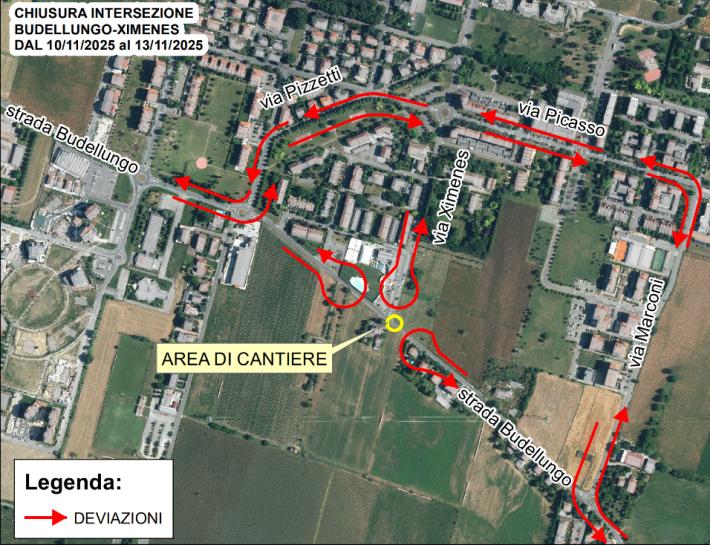 Da luned&igrave; a gioved&igrave; modifiche alla viabilit&agrave; per&nbsp;un cantiere&nbsp;stradale&nbsp;in strada Budellungo e via Ximenes - Le mappe