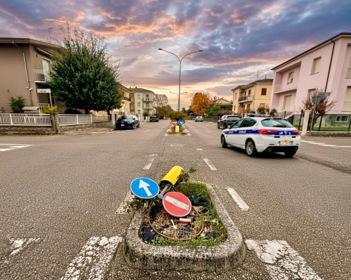 Scoperti i vandali che hanno abbattuto a calci un cartello stradale