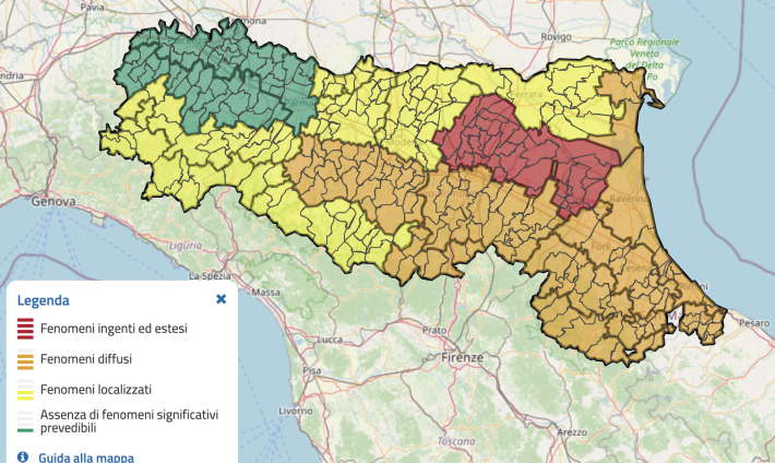 Emilia-Romagna, continua il maltempo: allerta gialla e arancione nella collina Parmense