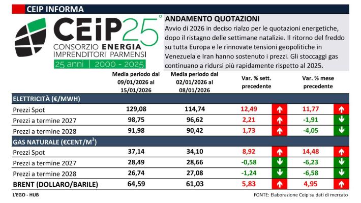 I prezzi dell'energia: i dati del Ceip del 16 gennaio