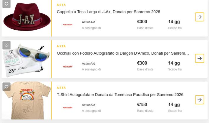 Sanremo, dal cappello di J-Ax agli occhiali di Dargen: all'asta gli oggetti degli artisti