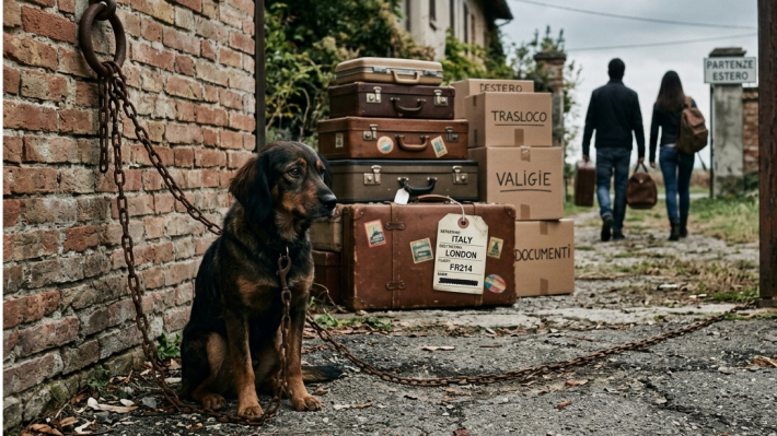 Traslocano all'estero e abbandonano il cane legato alla catena: coppia denunciata