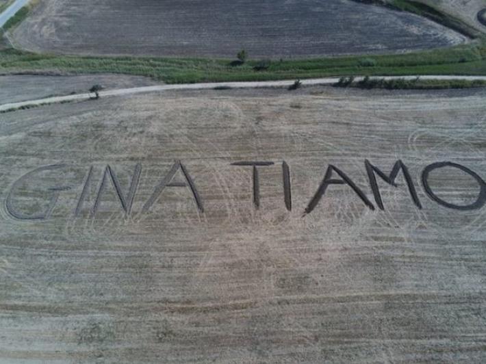 "Gina ti amo": la dichiarazione d'amore &egrave; scolpita in un campo di grano