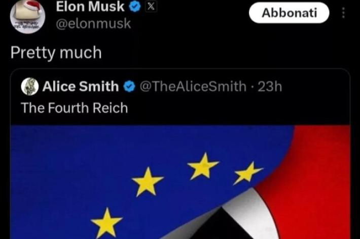 Musk: "L'Ue &egrave; praticamente il quarto Reich"