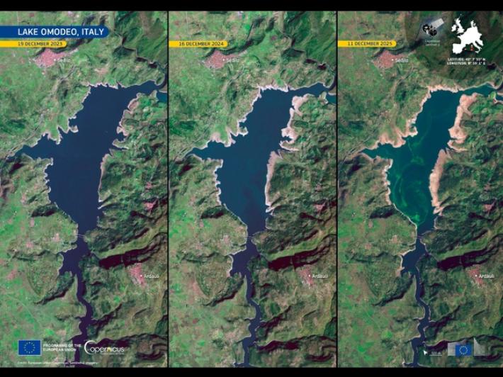 Emergenza idrica in Sardegna, foto dal satellite mostrano il lago Omodeo che si svuota