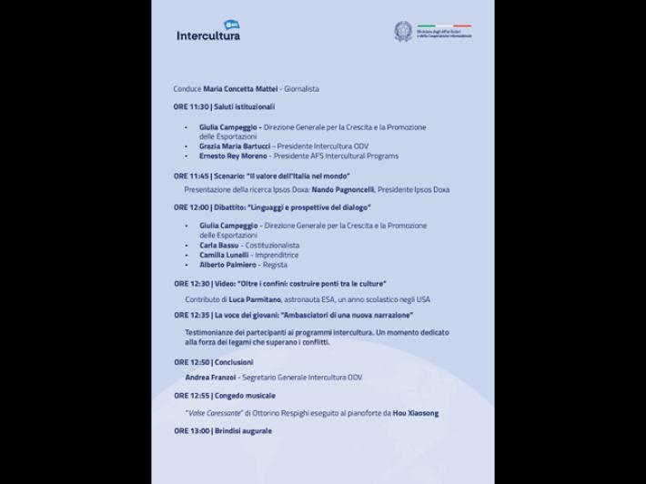 70 anni di Intercultura, venerd&igrave; evento alla Farnesina