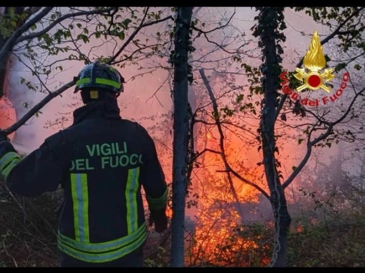 Vigili del fuoco impegnati a domare fiamme in zone lombarde