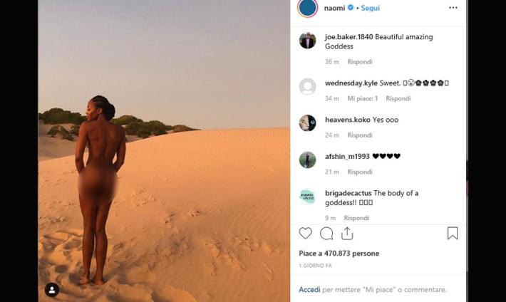 Naomi Campbell senza veli su Instagram, la foto fa impazzire i fan 