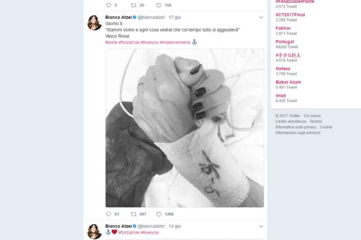 Max Biaggi: Bianca Atzei gli stringe la mano e posta la foto dall'ospedale