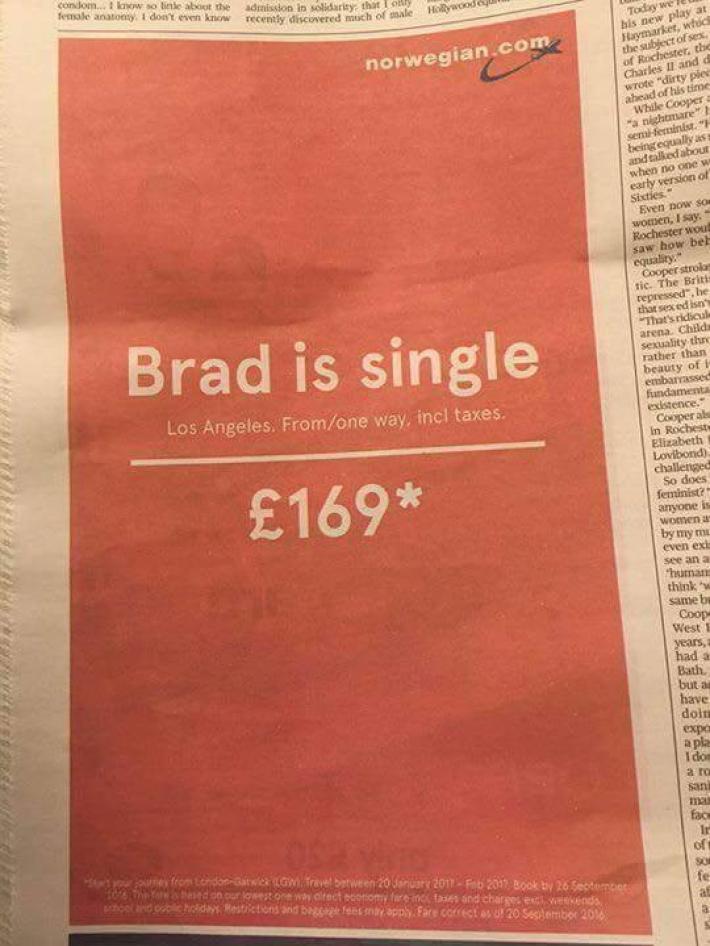"Brad is single": ecco come convincere a volare a L.A. 