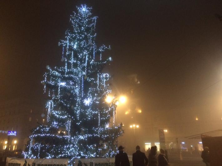 Albero in Piazza: luci nella nebbia