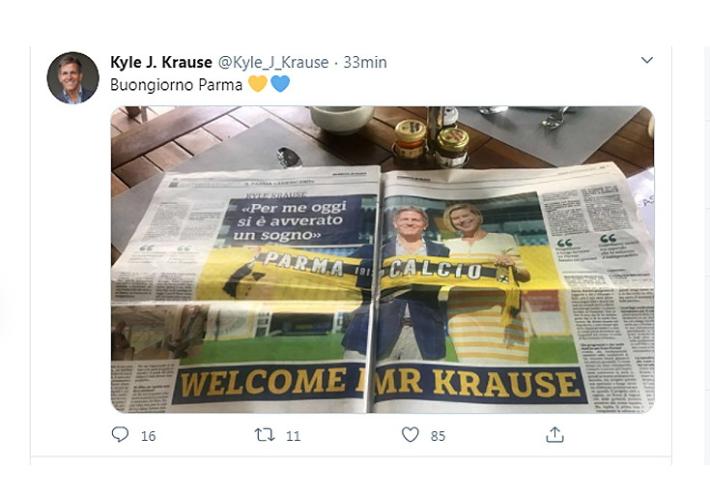 Cuori giallo e blu e Gazzetta: il "buongiorno" del neo proprietario del Parma