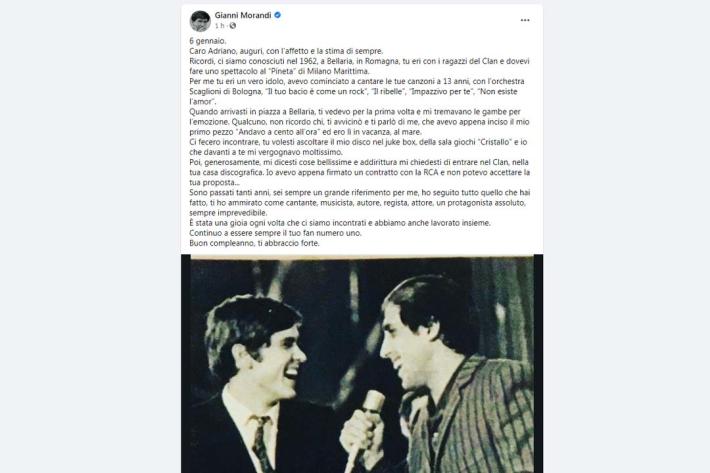 Morandi fa gli auguri a Celentano: "Sono il tuo fan numero 1"