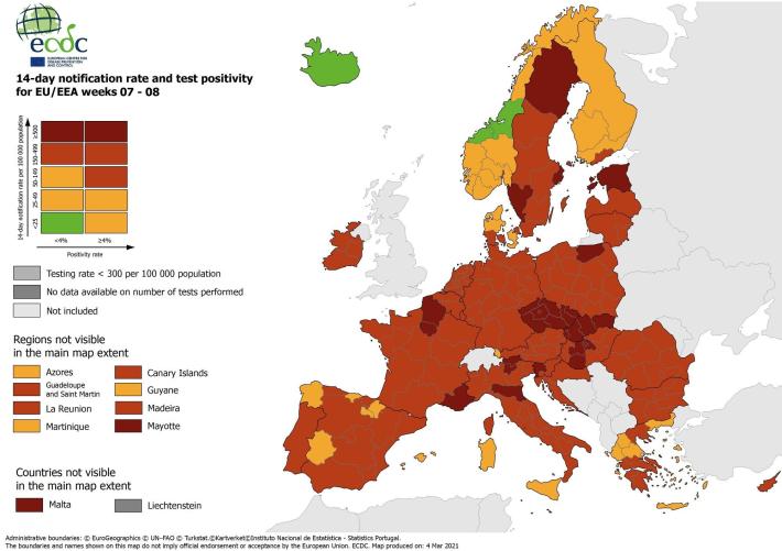 Emilia Romagna in rosso scuro nella mappa aggiornata  della Ue