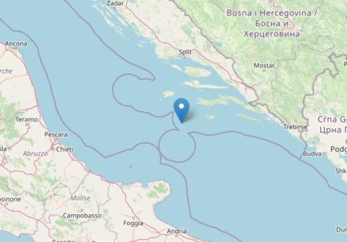 Terremoto due scosse nel mare Adriatico 5.6 e 4.1 : avvertite fra Marche, Abruzzo, Molise, Puglia e Basilicata