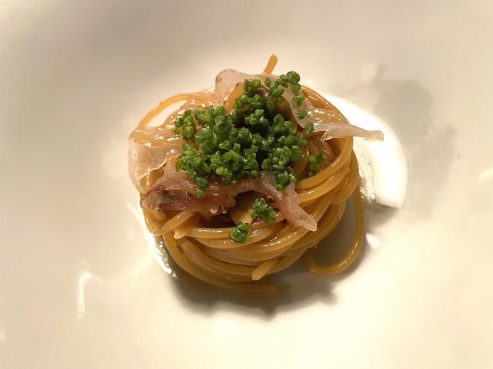 Semplici spaghettini con telline sgusciate