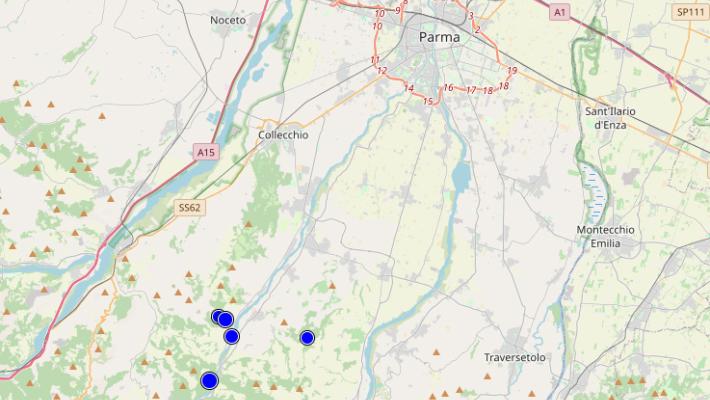 Tre scosse questa mattina, l'ultima alle 11:21 a Fornovo: 2.3. Tre  nella notte: la più forte di 2.9 a Calestano alle 1:45 
