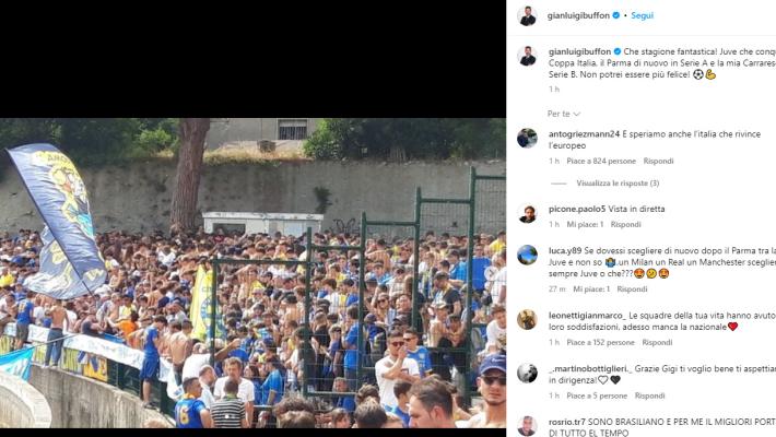 Buffon: "Stagione fantastica, Juve Coppa Italia, Parma in A e Carrarese in B"