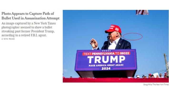 E' virale la foto del Nyt con il proiettile che sfiora Trump