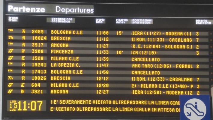 Stazione di Parma, ancora treni cancellati. La maggior parte delle «Frecce» dirottate sulla linea dell’Alta Velocità
