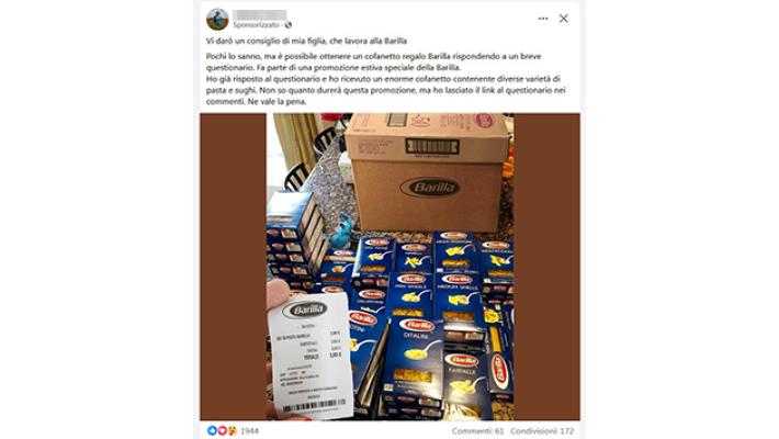 Truffa ai danni della Barilla su Facebook 