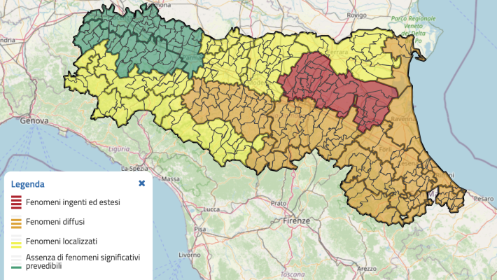 Emilia-Romagna, continua il maltempo: allerta gialla e arancione nella collina Parmense