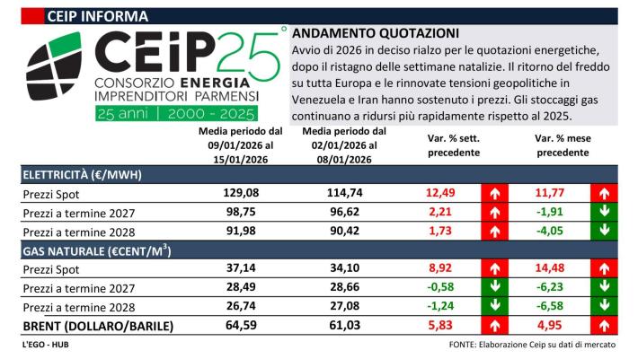 I prezzi dell'energia: i dati del Ceip del 16 gennaio