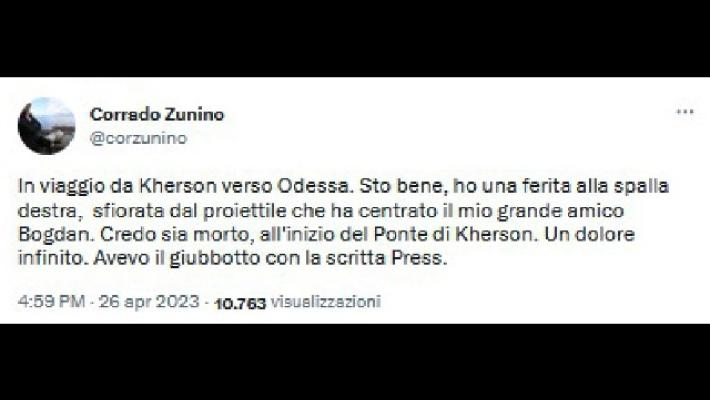 Zunino, 'ucciso il mio collaboratore in Ucraina'