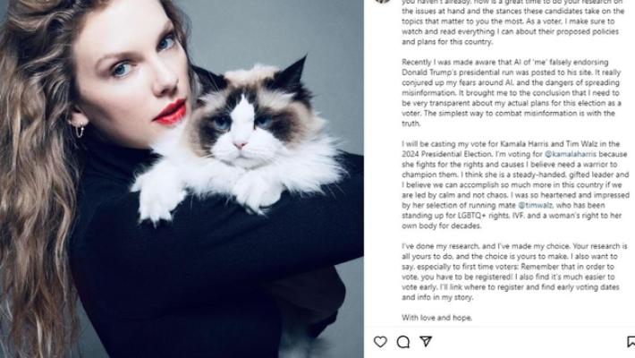 Taylor Swift d&agrave; l'endorsement a Kamala Harris