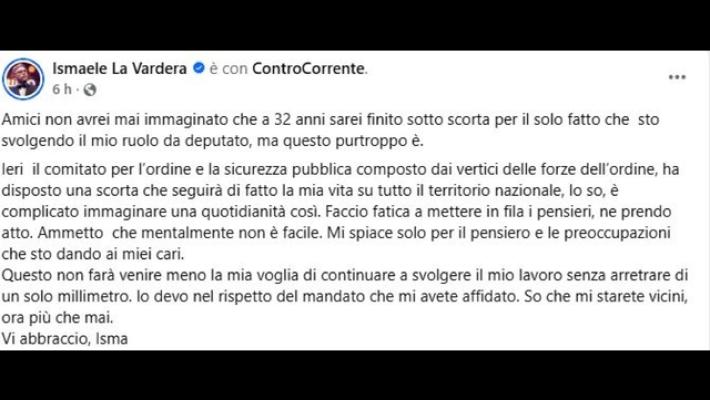 La Vardera, 'sono sotto scorta per mio ruolo da deputato'