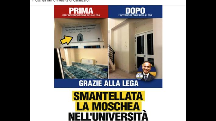 Lega, 'smantellata la moschea nell'Università di Catanzaro'