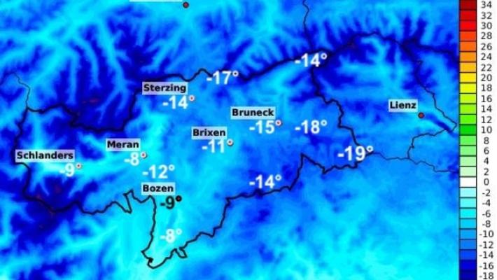 Freddo in Alto Adige, -19 gradi a Sesto e -8 a Bolzano