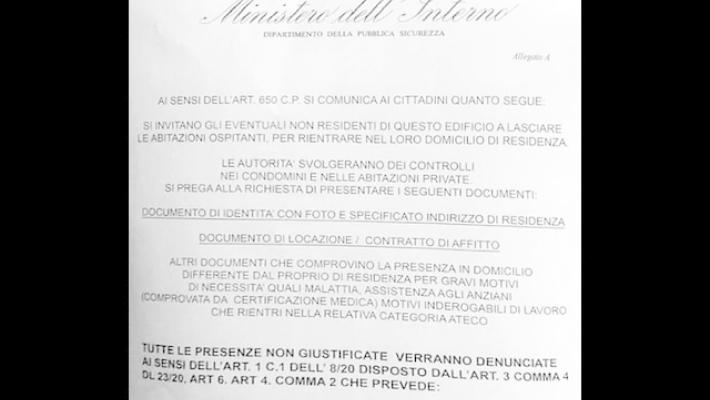 Falso avviso ministero dell'Interno per allontanare gente da casa