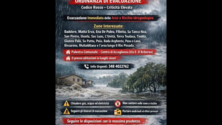 Allerta maltempo in Sardegna, evacuate decine di persone nel Nuorese