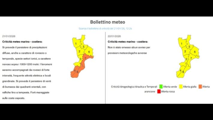 Maltempo in Calabria, l'allerta sulle zone ioniche scende ad arancione