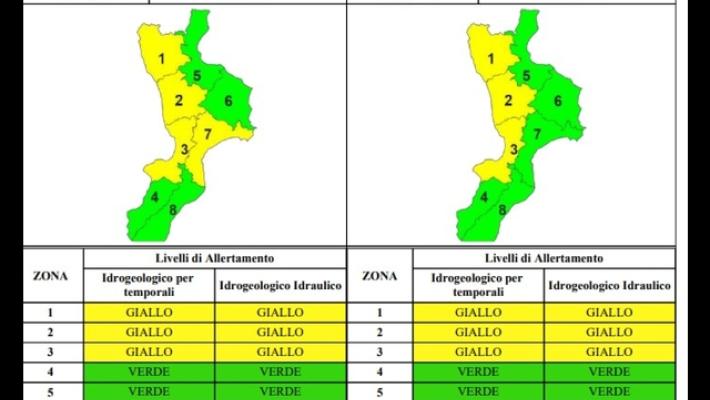Ridotto livello di allerta in Calabria da arancione a giallo