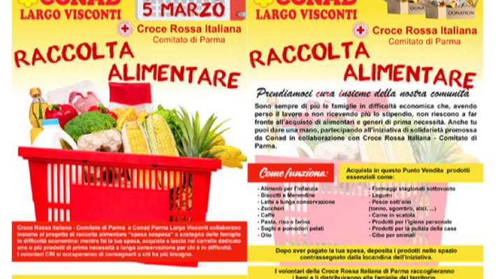 Comunicato Stampa 001/2022 - Sabato 5 marzo importante raccolta alimentare promossa da Conad Largo Visconti in collaborazione con Croce Rossa Parma