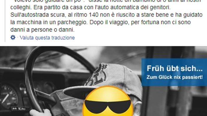 Germania, bimbo di otto anni a 140 km all'ora in autostrada