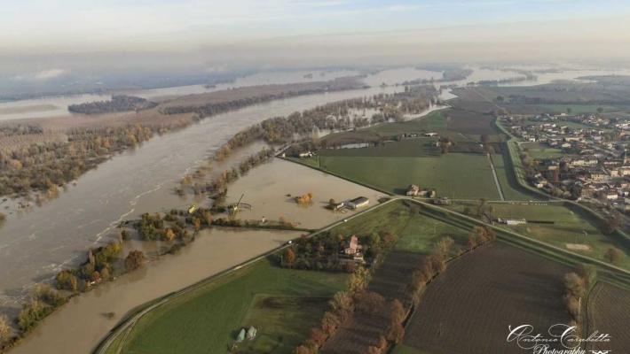 La piena del Po a Zibello: la foto (dall'alto) di un lettore