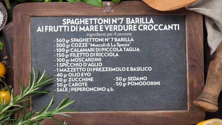 Spaghettoni n°7 Barilla ai frutti di mare e verdure croccanti