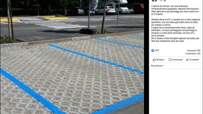 (Ordinanza del sindaco) Eliminate le righe blu e il disco orario fino al 3 aprile