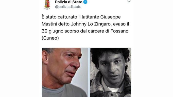 Arrestato dalla polizia Johnny 'lo zingaro'. Era alla settima evasione