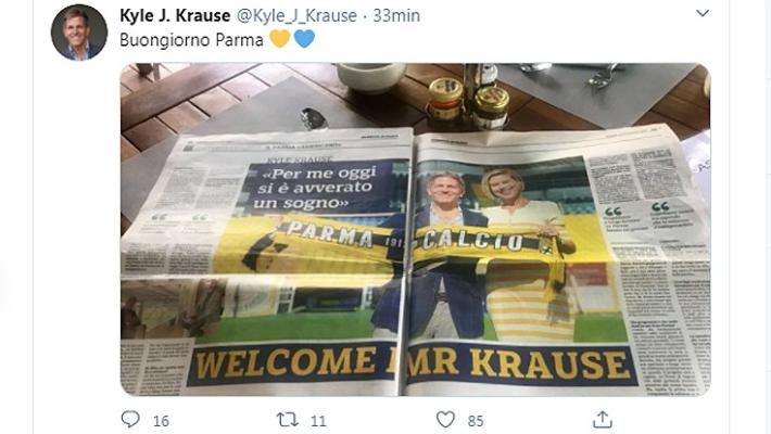 Cuori giallo e blu e Gazzetta: il "buongiorno" del neo proprietario del Parma