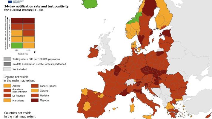 Emilia Romagna in rosso scuro nella mappa aggiornata  della Ue