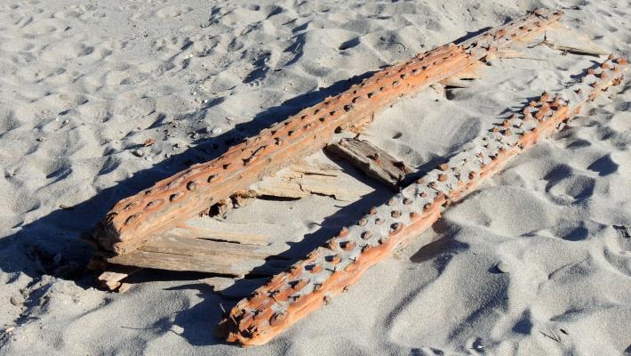 Dalle sabbie del Po emergono i resti di una vecchia imbarcazione